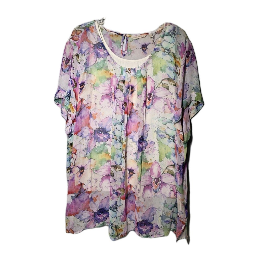 Soft Surroundings Coastal Breeze SZ Blouse 3X/Tank 1X Watercolor Floral